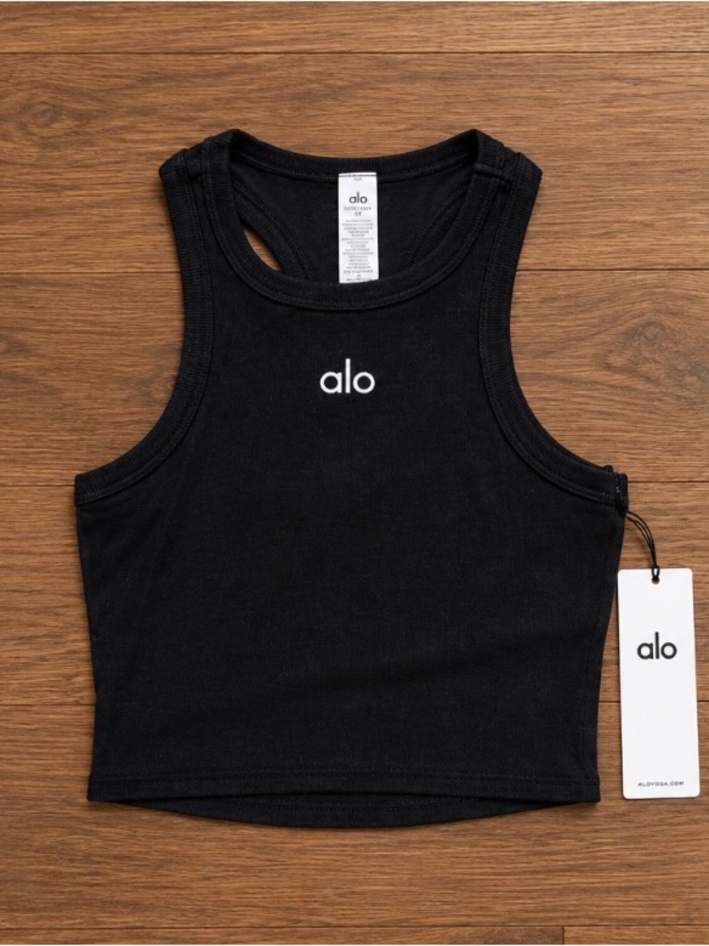 ALO Yoga Black Ribbed Racerback Crop Tank
